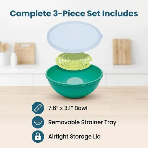 Vista 5 de Jokari Ensaladera de sandía con colador y tapa, recipiente autodrenante para frutas, verduras y verduras mixtas, incluye bandeja coladora anidable