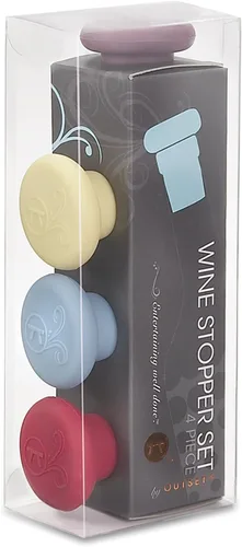 Vista 2 de Outset B229 Tapones de silicona para botellas de vino, juego de 4, surtido