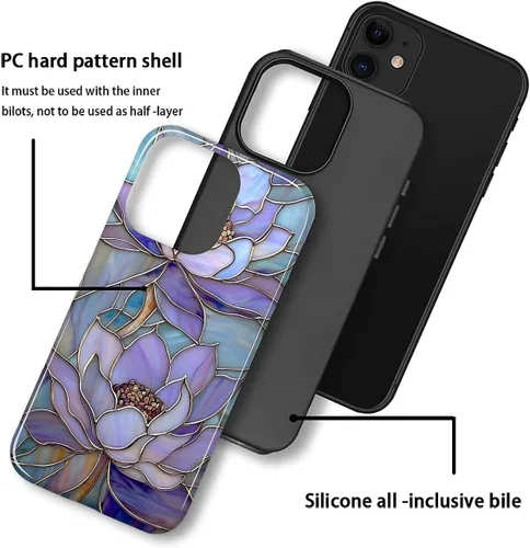 Vista 3 de ZHEGAILIAN Funda para iPhone 11, carcasa dura a prueba de golpes + silicona suave 2 en 1 híbrida, parachoques a prueba de caídas - Vidrio manchado