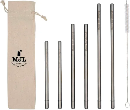Vista 10 de Pajitas de metal de acero inoxidable de extremo redondeado medianas más seguras para tarros de pinta masón, tazas medianas o vasos de pinta