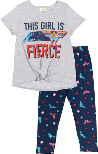 Vista 2 de DC Comics Wonder Woman Crossover - Conjunto de 4 piezas de pantalones cortos y leggings mixtos