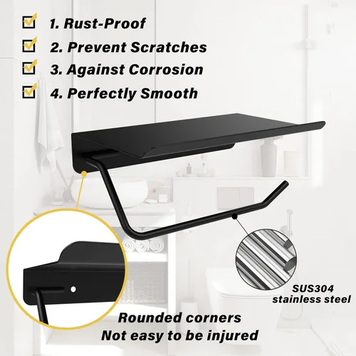 Vista 4 de Soporte de papel higiénico con estante para teléfono, accesorios de baño, dispensador de rollo de pañuelos de almacenamiento montado en la pared