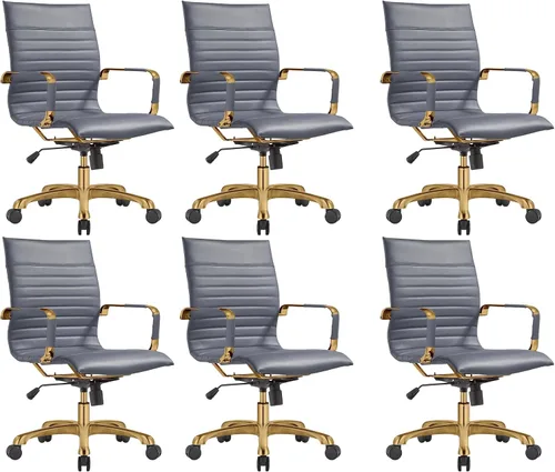 Vista 19 de LeisureMod Harris Silla de oficina con almohadilla suave, silla ejecutiva de piel sintética con base de acero dorado, altura ajustable, bloqueo