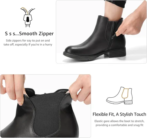 Vista 4 de Botas de tobillo para mujer con cremallera, botas Chelsea de moda, cómodas botas de tacón bajo