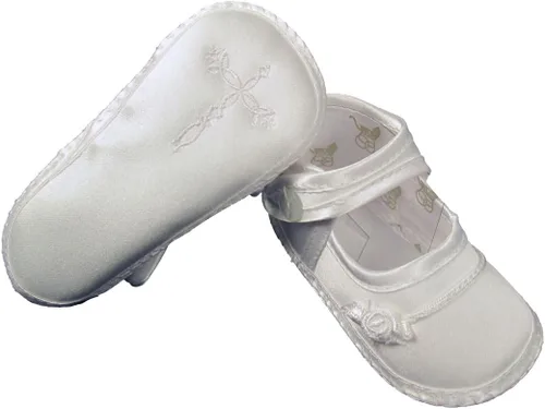 Vista 4 de Zapato de bautizo de satén para niñas con cruz celta y roseta