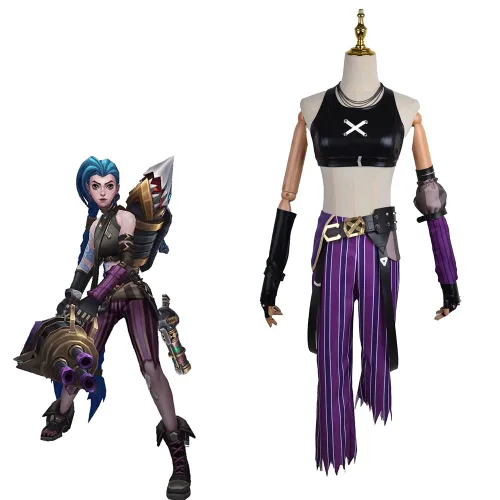 Vista 7 de Conjunto completo de traje de cosplay de jinx con peluca (M)