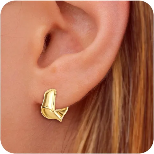 Vista 15 de Aretes de aro gruesos de oro para mujer, chapados en oro de 14 quilates y plata, aretes geométricos, aretes colgantes de nudo de moda