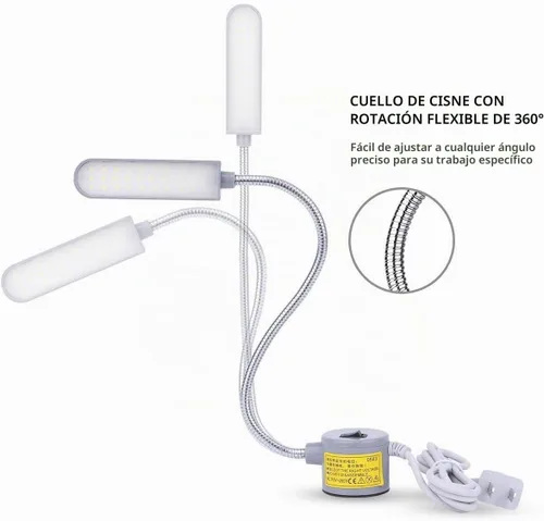 Vista 3 de Lámpara de Luz para Máquina de Coser LED, Luz de Trabajo Magnética 30LED 6W, Lámpara de Coser Multifuncional con Cuello de Cisne Flexible y Base