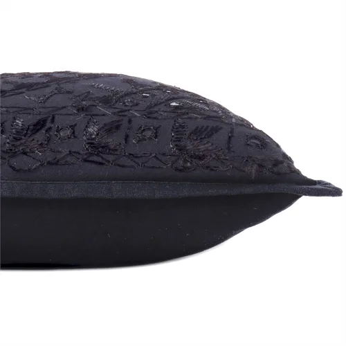 Vista 6 de Funda de cojín decorativa bohemia bordada con espejos, hecha a mano para sofá, dormitorio, sala de estar (negro, 16 x 16 pulgadas)