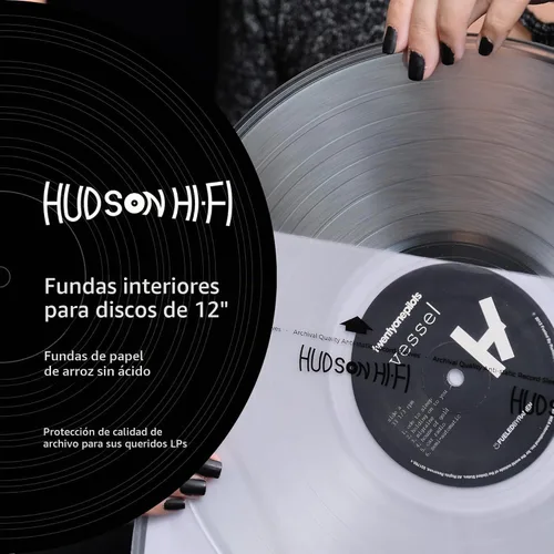 Vista 2 de Hudson Hi-Fi - Fundas interiores antiestáticas para discos de vinilo de 50 unidades - Fundas transparentes duraderas para discos - Protege tus