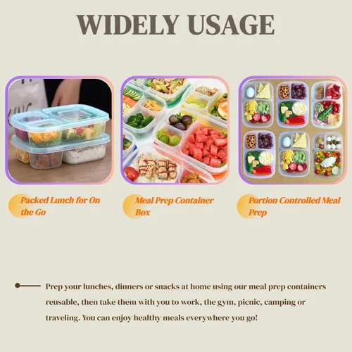 Vista 5 de WEEK NINE Bento - Loncheras reutilizables con 3 compartimentos para la escuela, el trabajo y los viajes, juego de 7