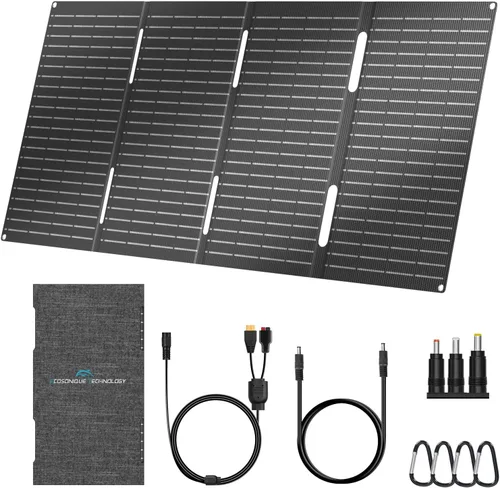 Vista 10 de Ecosonique - Cargador solar portátil de 30 W, paneles solares plegables con USB C USB A ETFE impermeable para camping senderismo compatible