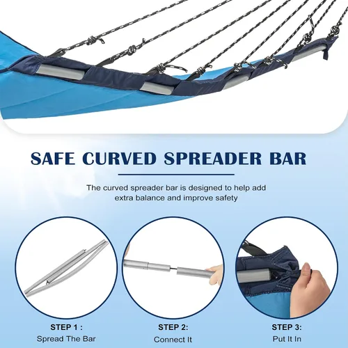 Vista 5 de Lazy Daze Hammocks Hamaca de tela acolchada de 12 pies con barra separadora de aluminio curvada, hamaca doble exterior con almohada suave, bolsillo
