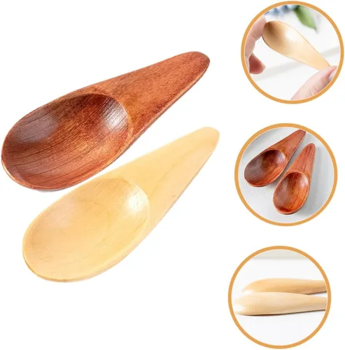 Vista 3 de Cucharas de madera pequeñas 2 cucharas de madera para postre cucharadita de sal cucharadita multifunción cucharas pequeñas cucharas de té prácticas