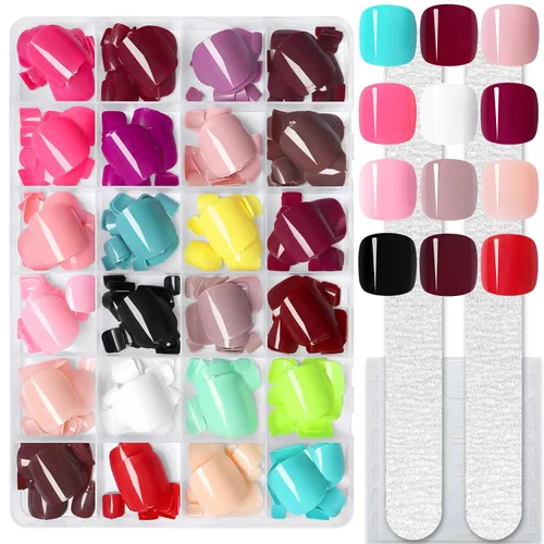 Vista 10 de 576 piezas de uñas postizas ovaladas a presión, kit de uñas postizas cortas