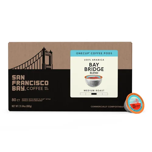 Vista 3 de Cápsulas de café compostables San Francisco Bay – Mezcla Bay Bridge (80 unidades) compatibles con K Cup, tostado medio