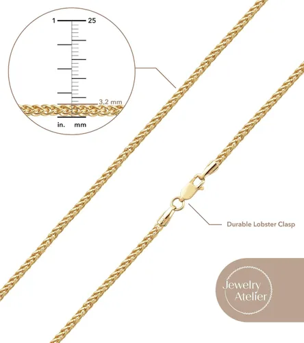 Vista 5 de Jewelry Atelier Colección de collares de cadena de oro collares redondos de cadena de trigo y palma rellenos de oro amarillo macizo de 14 quilates