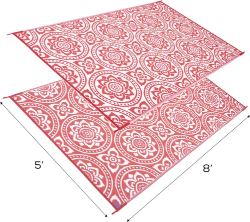 Vista 2 de Stylish Camping 255085 - Tapete reversible de 5 pies por 8 pies, tapete de paja de plástico, tapete grande para exteriores, caravana, patio, patio