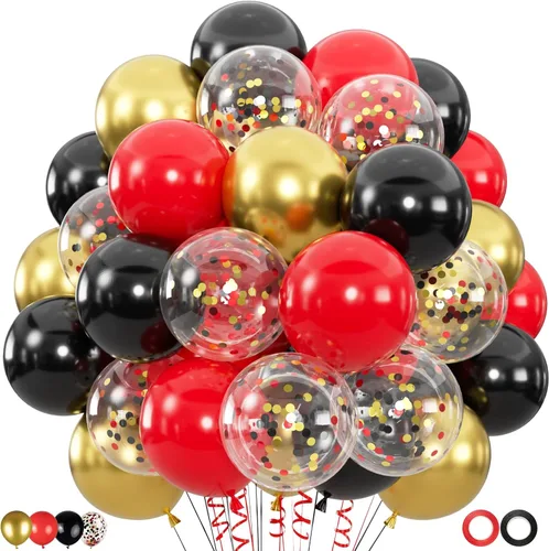 Vista 15 de 100 globos negros dorados y blancos con globos de confeti metálicos dorados y negros de 12 pulgadas para clase de graduación, decoración de fiesta