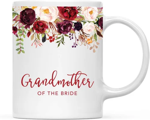 Vista 10 de Andaz Press Taza de té de cerámica para el día de la madre, regalo de 9.5 fl oz, otoño, marsala, flores burdeos, rosas, flores, tía, 1 paquete