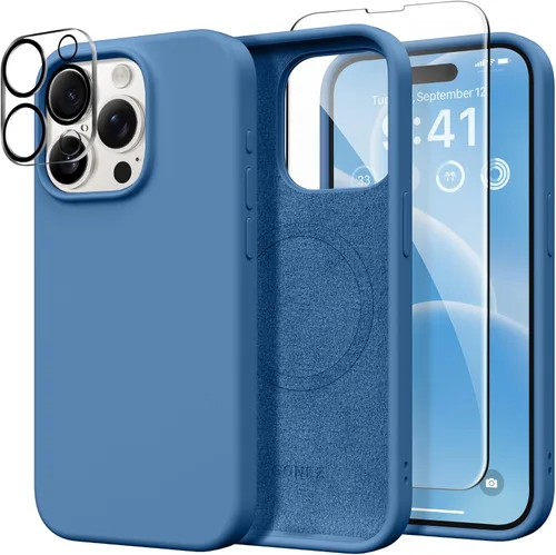 Vista 264 de GONEZ Funda magnética para iPhone 14, compatible con Magsafe, con protector de pantalla + protector de cámara, forro de microfibra antiarañazos