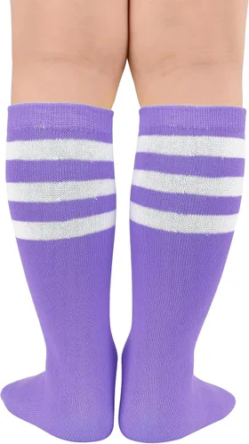 Vista 3 de American Trends Calcetines de fútbol para niños pequeños, calcetines largos hasta la rodilla, calcetines largos de tres rayas, calcetines uniformes