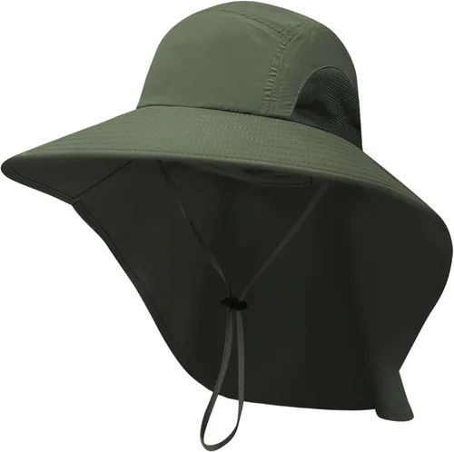 Vista 10 de PFFY Sun Bucket Hats for Men Women UV Protection Sun Hat with Neck Flap Caqui Sólido