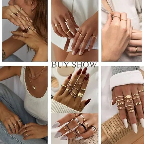 Vista 5 de ÌF ME Juego de 24 anillos dorados vintage para nudillos para mujeres y niñas, bohemios, delicados y apilables, anillos de dedo midi, serpiente