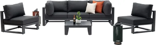 Vista 10 de Moderno sofá modular de 3 plazas para exteriores, juego de sofá de conversación para jardín, patio, cojines gris oscuro