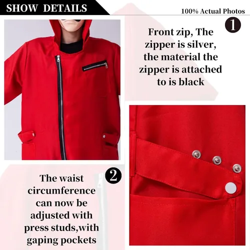 Vista 3 de Mono rojo con capucha overol rojo unisex con máscara disfraz de cosplay de la serie de TV versión original disfraz de Halloween