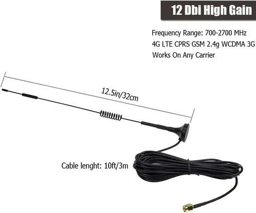 Vista 3 de Antena celular 4G LTE 12dBi 700-2700MHz con soporte magnético y soporte CPRS GSM 2.4G WCDMA 3G