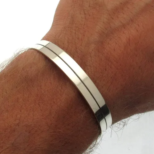 Vista 6 de Pulsera de plata pura 925 de plata esterlina maciza para hombre, brazalete contemporáneo de 0.315 in de ancho grabado para hombre, regalo