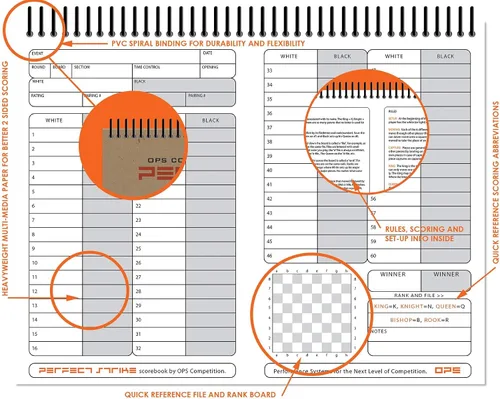 Vista 4 de Libro de puntuaciones de ajedrez Perfect Strike con reglas e instrucciones de puntuación. Heavy Duty. Práctica y competencia. (8.5" x 11") TS-50:60