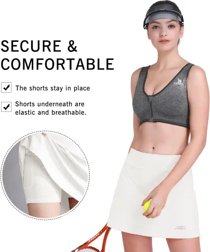 Vista 3 de Faldas de tenis para mujer, de cintura alta, atléticas, para entrenamiento, golf, con bolsillos, pantalones cortos integrados, faldas deportivas