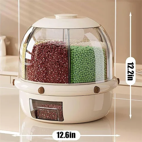 Vista 2 de Dispensador giratorio de alimentos secos para encimera, dispensador de 6 rejillas para lentejas, arroz, frijoles, contenedor de almacenamiento