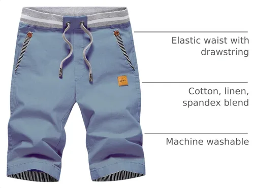 Vista 25 de JustSun Pantalones cortos para hombre, estilo casual, de algodón, con cintura elástica y bolsillos Negro