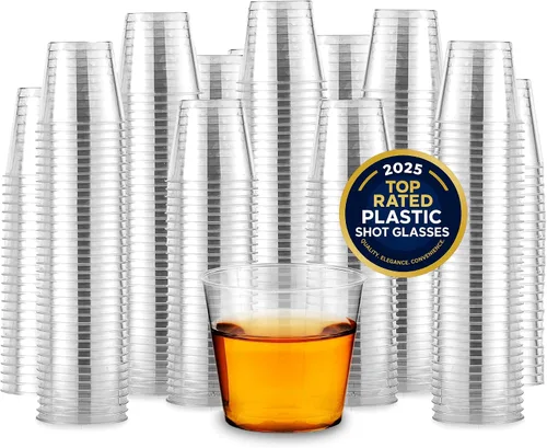 Vista 15 de Stock Your Home Paquete de 100 vasos de chupito de plástico (1 onza), vasos desechables transparentes para chupitos de gelatina, degustación