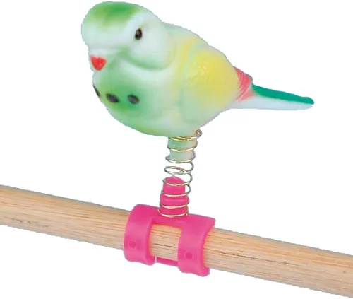 Vista 4 de Penn-Plax (BA509) Figura de pájaro acrílico, tamaño pequeño en resorte, se fija fácilmente a la jaula, dale a tu pájaro un nuevo amigo