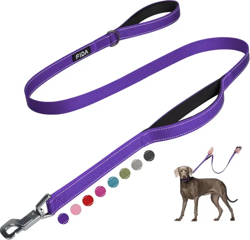 Vista 14 de Fida Correa resistente de 4 pies para perro con 2 cómodas asas acolchadas, asa de tráfico y gancho avanzado de fácil presión, correa reflectante