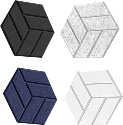Vista 5 de 12PCS Sound Absorbing Wall Panels Polyester Texture Hexagonal Soundproof Foam for Bedroom Music Room Decorations Soundproof Wall White
