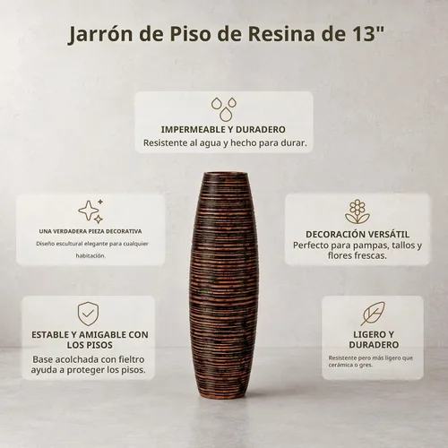 Vista 3 de Leewadee - Florero de piso marrón para hierba de pampas, florero grande para decoración del hogar, 13 pulgadas, resina