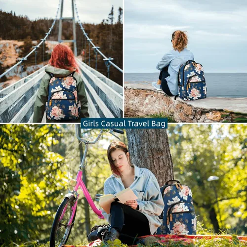 Vista 96 de Leaper Mochila para laptop para mujer: linda mochila floral para escuela, universidad, viajes, trabajo, mochila ligera para niños, Negro margarita