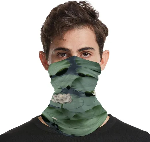 Vista 4 de Black Lily Pads - Polaina para el cuello para hombres y mujeres, protección solar UPF 50+, pasamontañas, máscara facial que absorbe la humedad