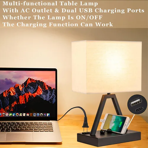 Vista 5 de Briever - Lámpara de mesa de control táctil, lámpara de escritorio regulable de 3 vías con USB C y USB A y tomacorriente AC, lámparas de noche