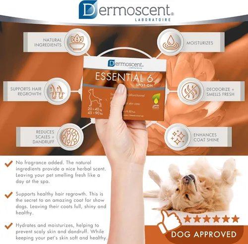 Vista 4 de Dermoscent Essential 6 spot-on - Cuidado de la piel para perros con caspa y alivio de alergias con aceite de vitamina E - Antipicazón para perros