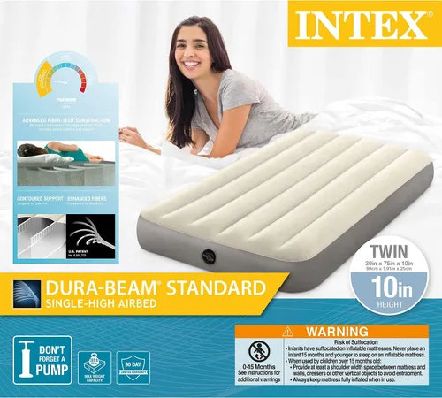 Vista 9 de Intex 64101E Dura-Beam Standard Series Colchón inflable de una sola altura, con válvulas extra anchas 2 en 1, soporta hasta 300 libras