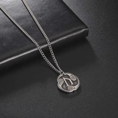 Vista 5 de TEAMER Collar con colgante de amuleto de acero inoxidable de 24 runas de los vikingos nórdicos, joyería con símbolo de la suerte y la bendición