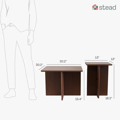 Vista 2 de Stead Mesas de centro cuadradas estriadas anidables, juego de mesa auxiliar de 2 piezas, escritorio moderno para bebidas para sala de estar