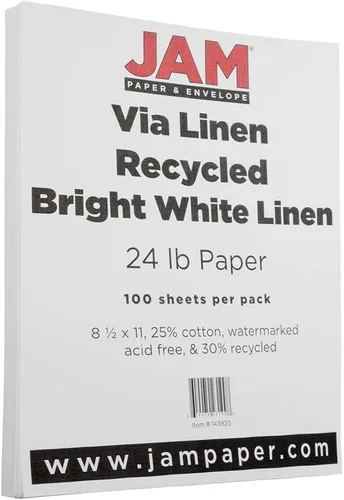 Vista 3 de JAM PAPER Strathmore 24 lb Papel - 90 g/m² - 8,5 x 11 - Lino Blanco Brillante - 500 Hojas/Resma