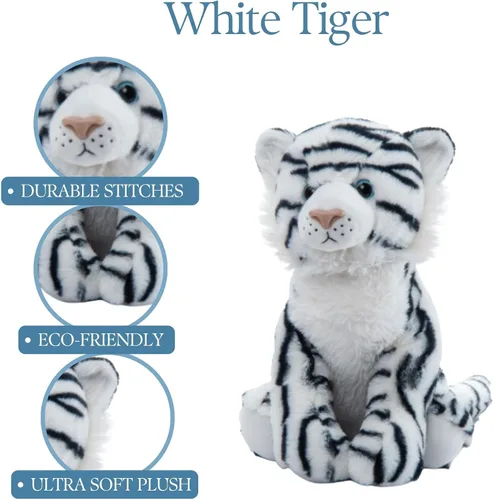 Vista 6 de The Petting Zoo Peluche de tigre blanco, regalos para niños, animales del zoológico Wild Onez, juguete de peluche de tigre blanco de 12 pulgadas
